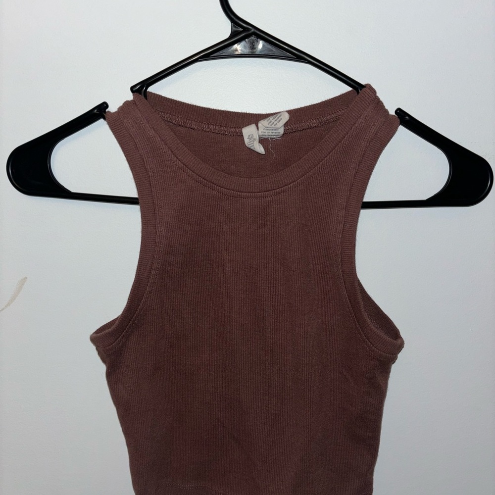 Brown Ribbed Tank Top